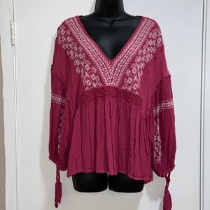 American Eagle Embroidered Peasant Top | Pink | XL